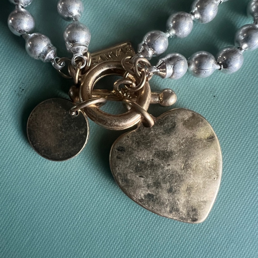 Canvas silver double beaded heart charm bracelet with heart in worn gold - NWT - Picture 3 of 7